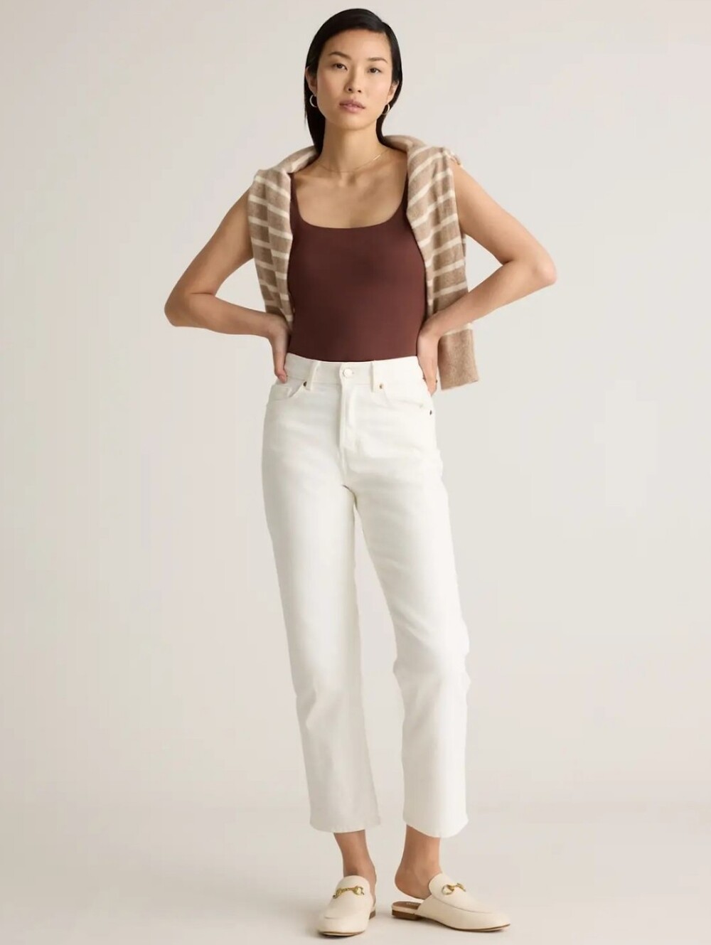 Quince Stretch Cotton Jersey Square Neck Tank Bodysuit Cocoa Large NWT - Picture 3 of 8